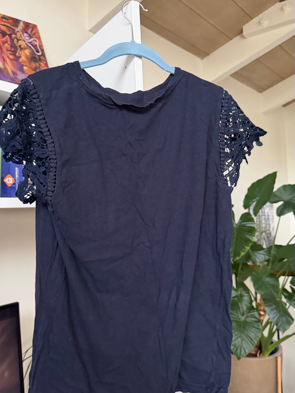 Women’s Navy Loft Crochet Sleeve Top